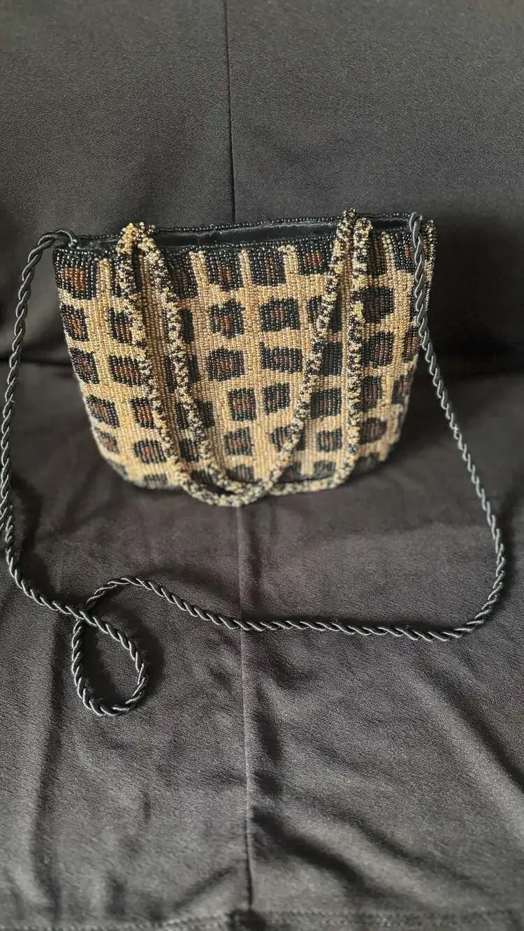 Vintage Beaded Leopard Cheetah Print Crossbody Purse Made in India